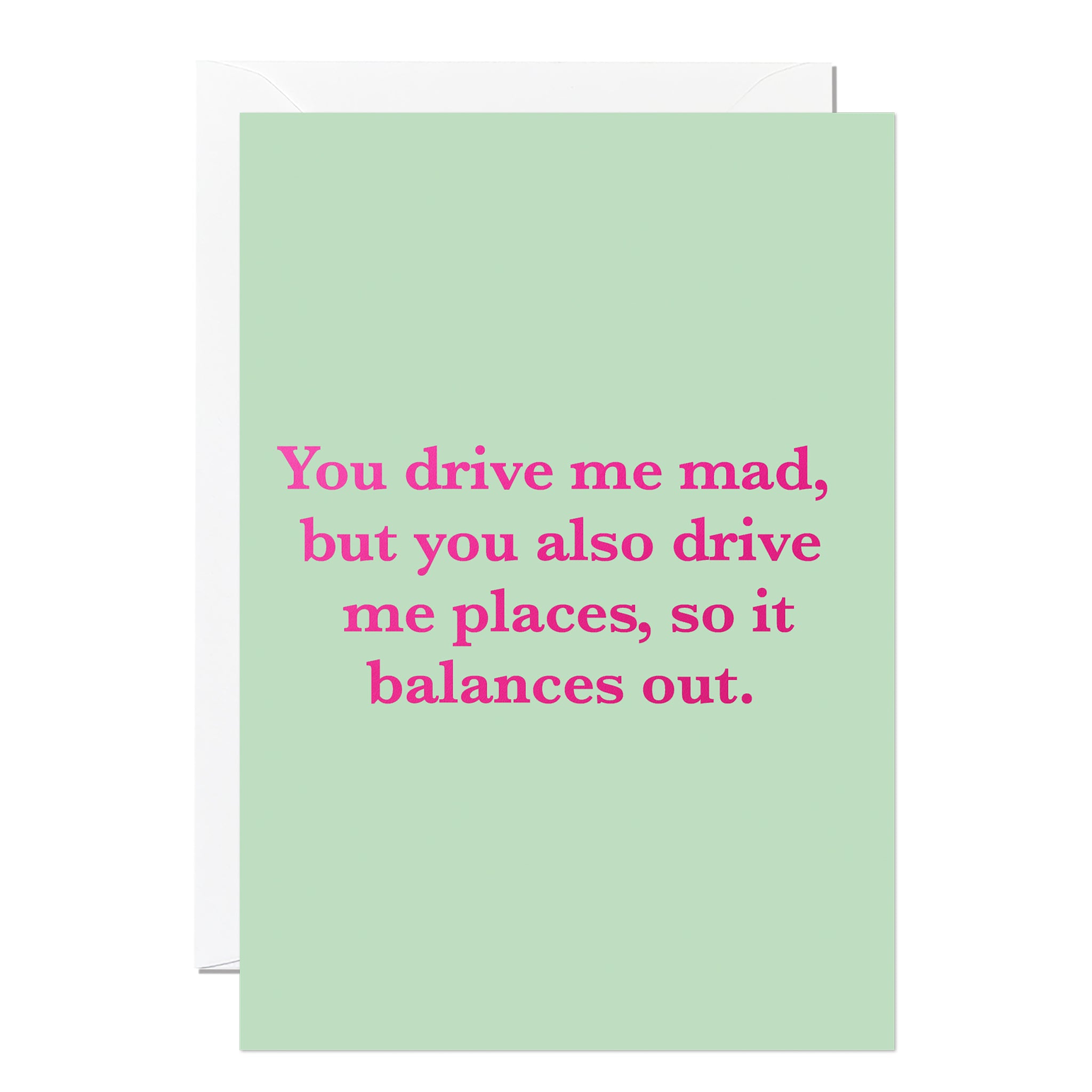 Funny Valentine's Day featuring a mint green background with pink foiled text with white envelope.